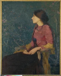 Sitzendes Porträt von Thadée-Caroline Jacquet, später Madame Aman-Jean, vor 1892
